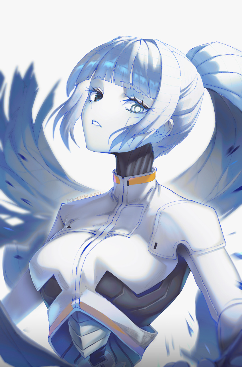 1girl, albina_(project_moon), android, breasts, cable_hair, commentary, eyelashes, floating_hair