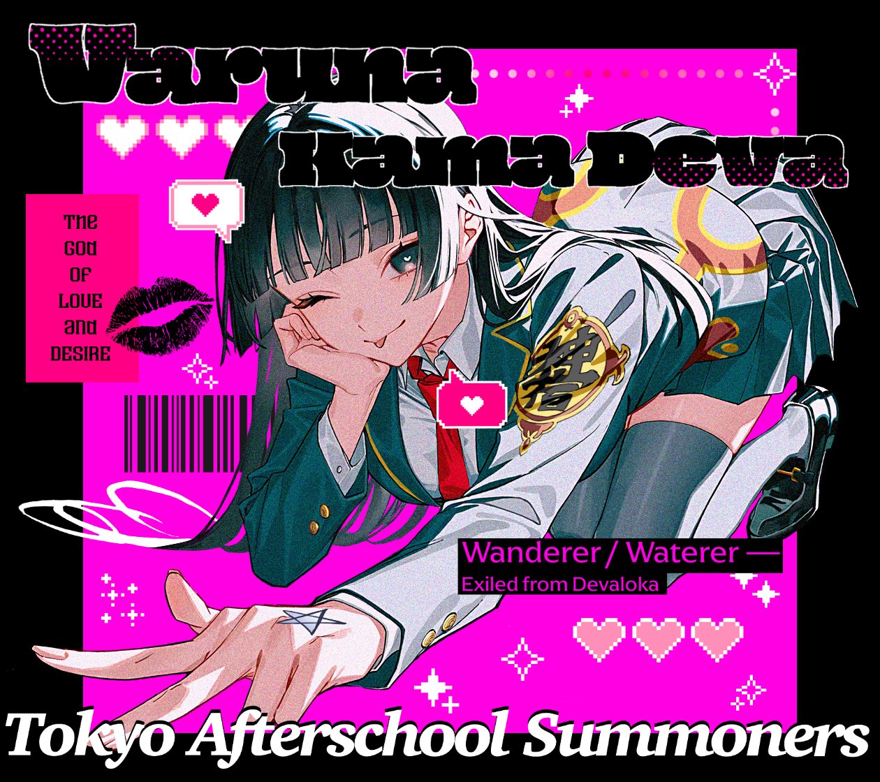 1girl, :p, all_fours, black_border, black_eyes, black_hair, black_jacket, black_skirt