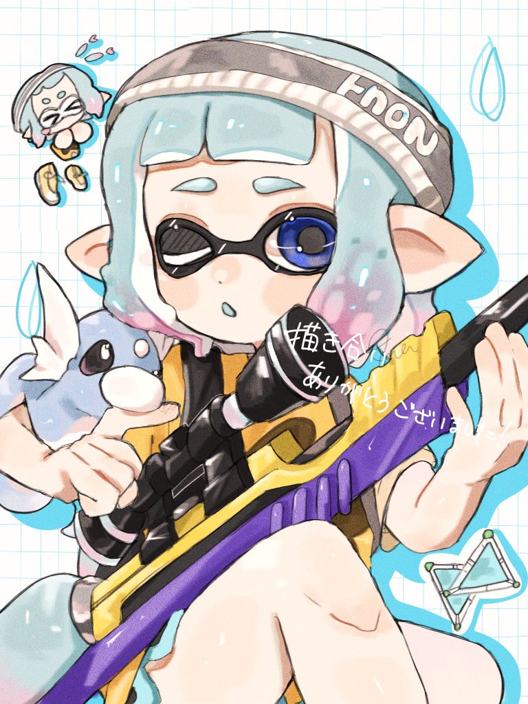 1girl, blue_eyes, blue_hair, chibi, chibi_inset, colored_tips, dolphin_shorts, dot_nose