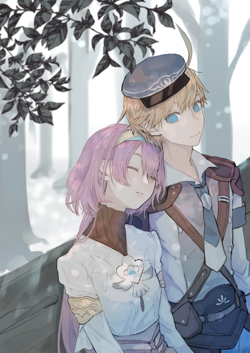 1boy, 1girl, absurdres, ares_(rune_factory), blonde_hair, blue_eyes, commentary_request, couple