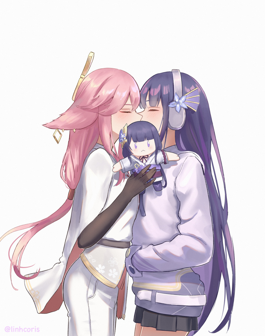 2girls, absurdres, alternate_costume, alternate_universe, animal_ears, artist_name, black_gloves, blush
