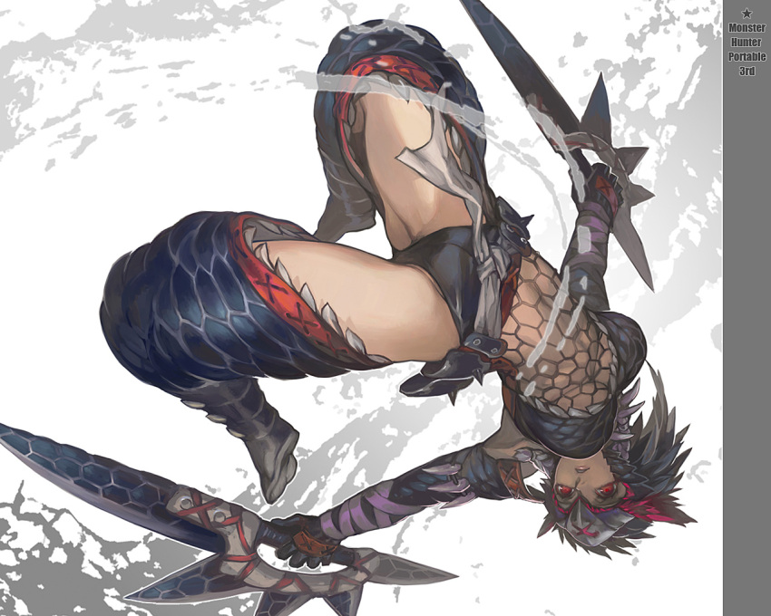 arched_back, armor, backflip, bandage, bandages, blue_hair, boots, breasts
