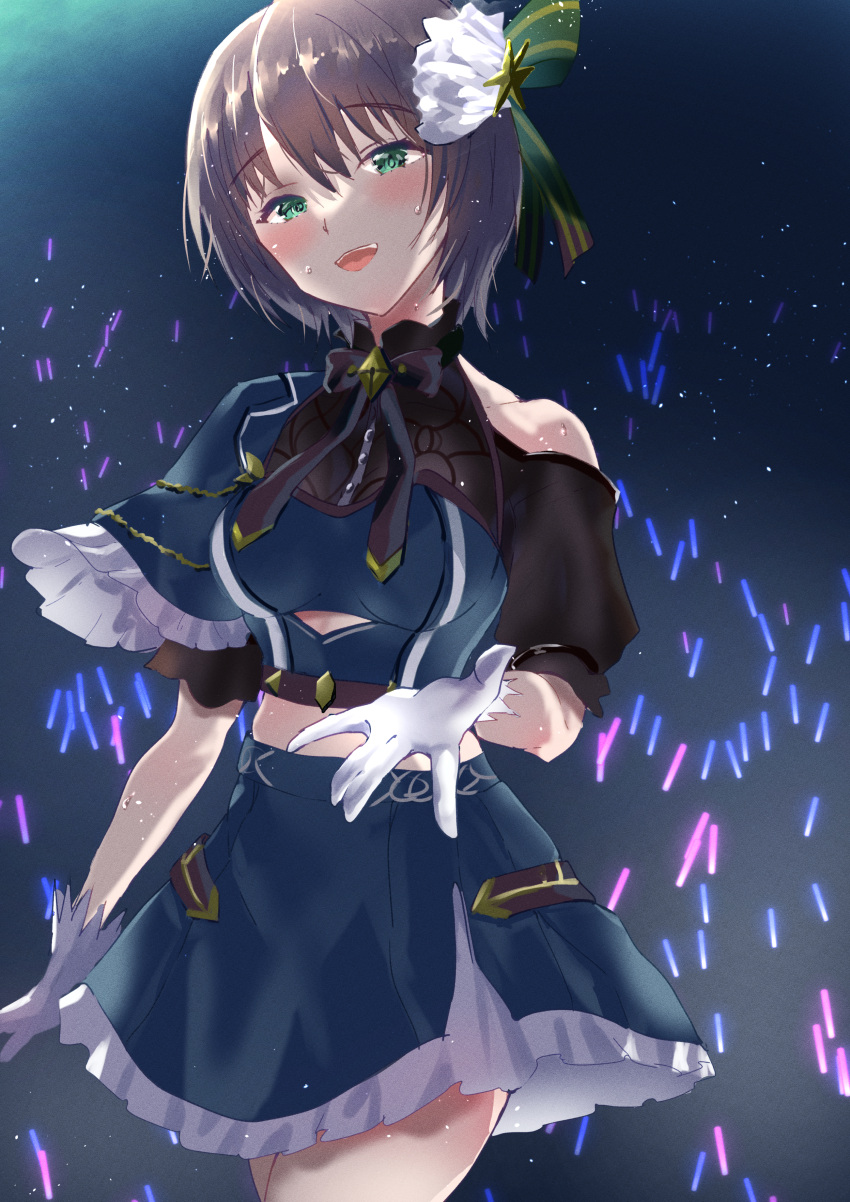 1girl, absurdres, aoi_erika, bare_shoulders, black_hair, blue_eyes, blush, commentary_request