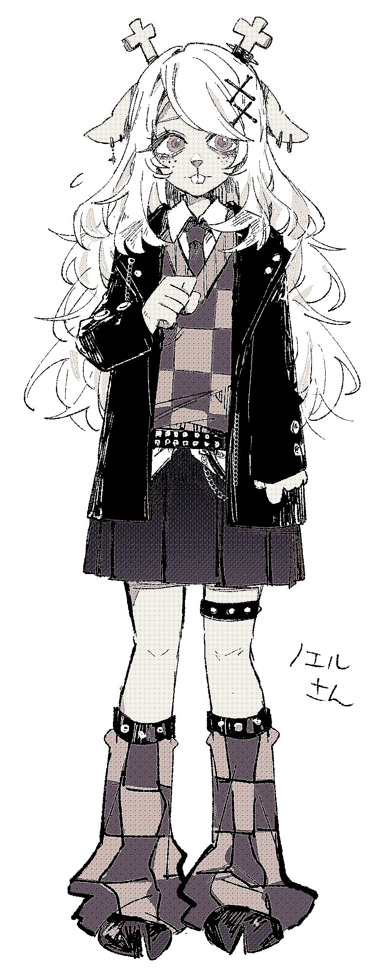 1girl, 2525nicc, adapted_costume, animal_ear_piercing, animal_ears, animal_feet, antlers, belt