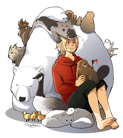 arctic_fox, axis_powers_hetalia, barefoot, beaver, beluga_whale, bird, blonde_hair, blue_eyes
