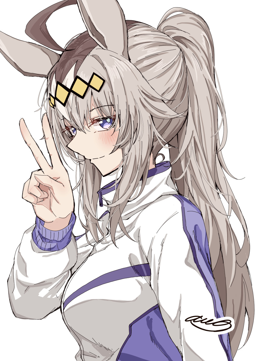 absurdres, ahoge, amaxa, animal_ears, blue_eyes, breasts, commentary_request, grey_hair