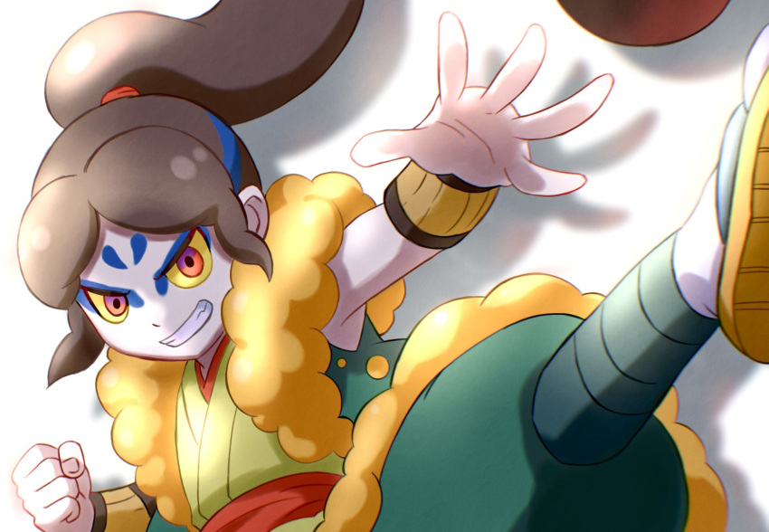 1boy, blue_eyeshadow, bopon_o0o, brown_hair, colored_sclera, commentary_request, eyeshadow, highres