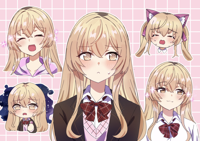 1girl, :<, :3, :d, @_@, animal_ear_fluff, animal_ears, blazer