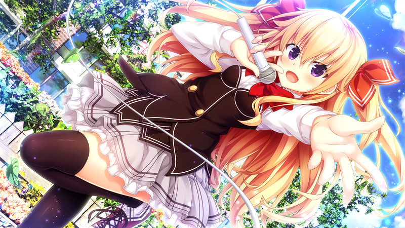 1girl, blonde_hair, blush, bow, collared_shirt, eurasia_of_end, hair_bow, long_hair