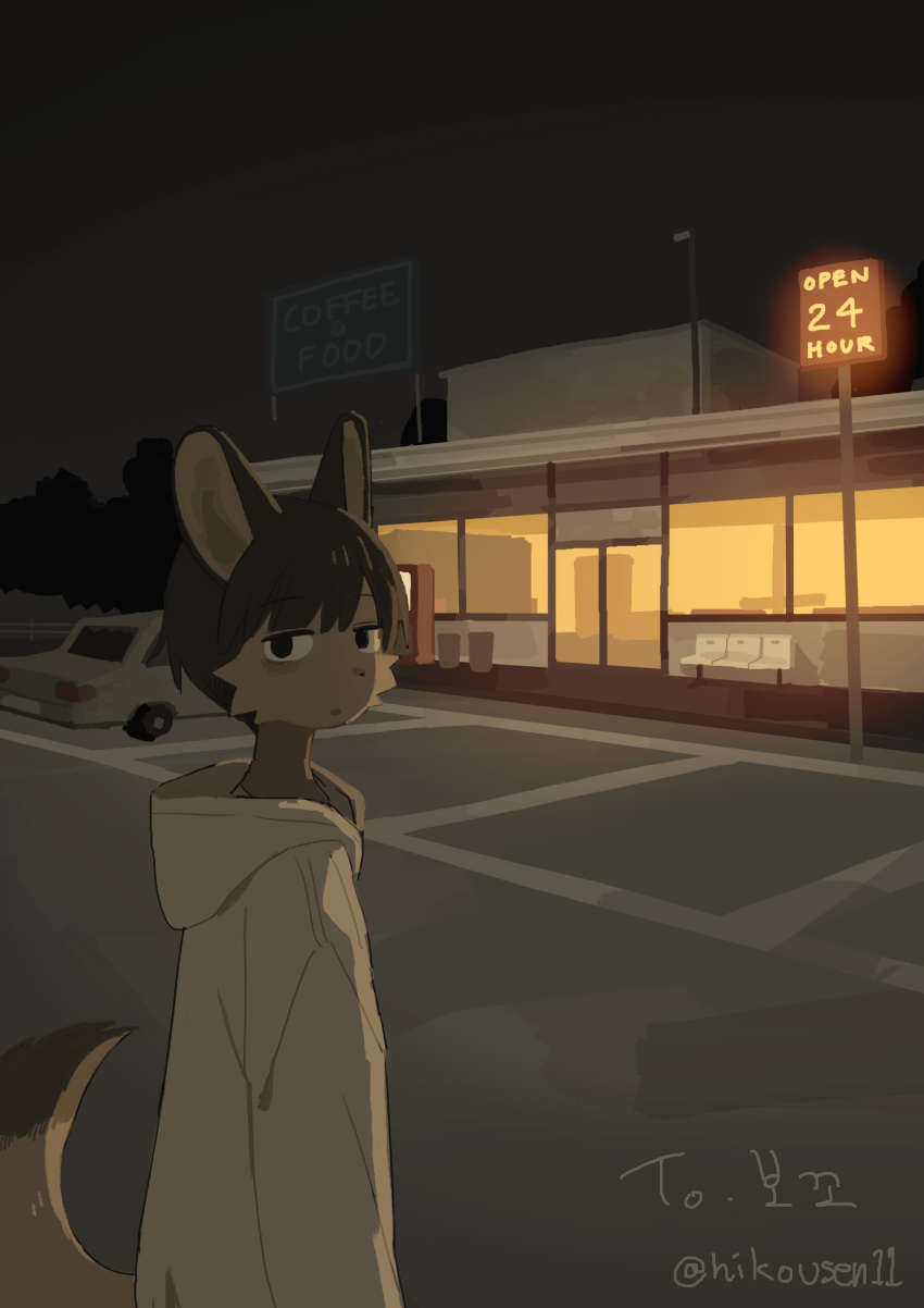 1girl, absurdres, animal_ears, bags_under_eyes, black_eyes, black_hair, borrowed_character, building