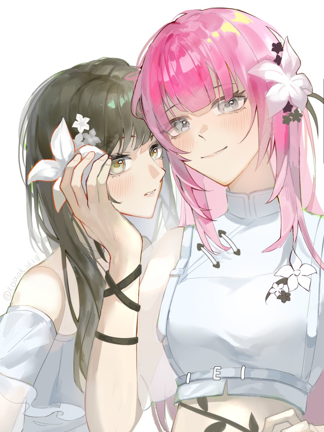 2girls, bang_dream!, bang_dream!_our_notes, black_hair, blush, chinese_commentary, closed_mouth, commentary_request
