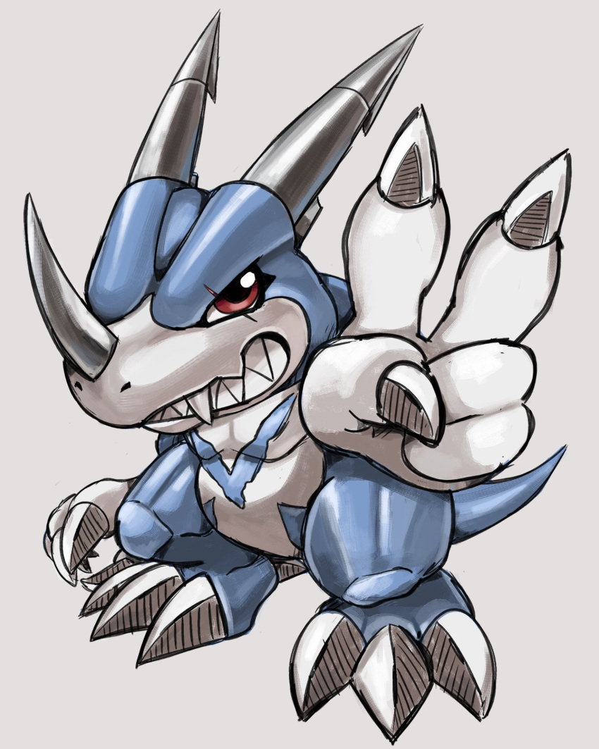 chibi, digimon, digimon_(creature), dragon, fangs, full_body, grey_background, highres