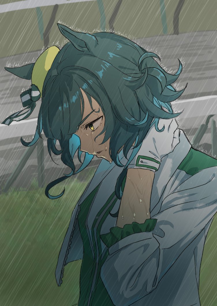 1girl, animal_ears, beret, commentary_request, ears_through_headwear, esubui, gloves, green_eyes