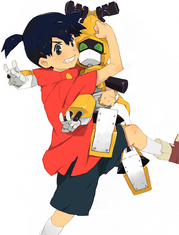 grin, male, mecha, medabots, medarots, metabee, ponytail, poo_(artist)