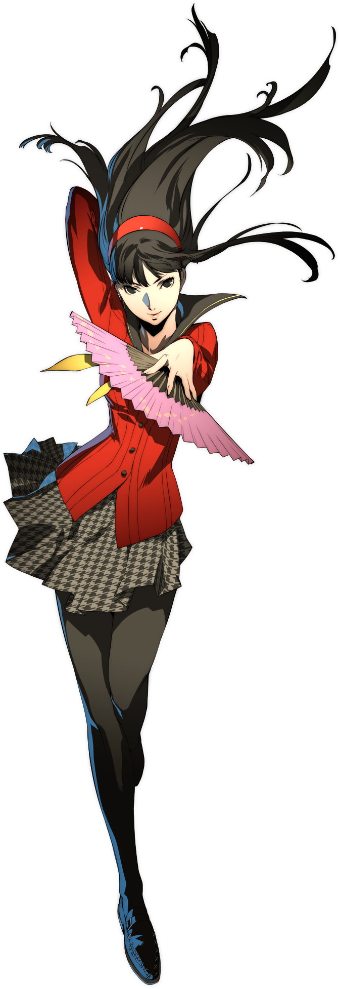 1girl, amagi_yukiko, black_eyes, black_hair, folding_fan, full_body, hairband, hand_fan