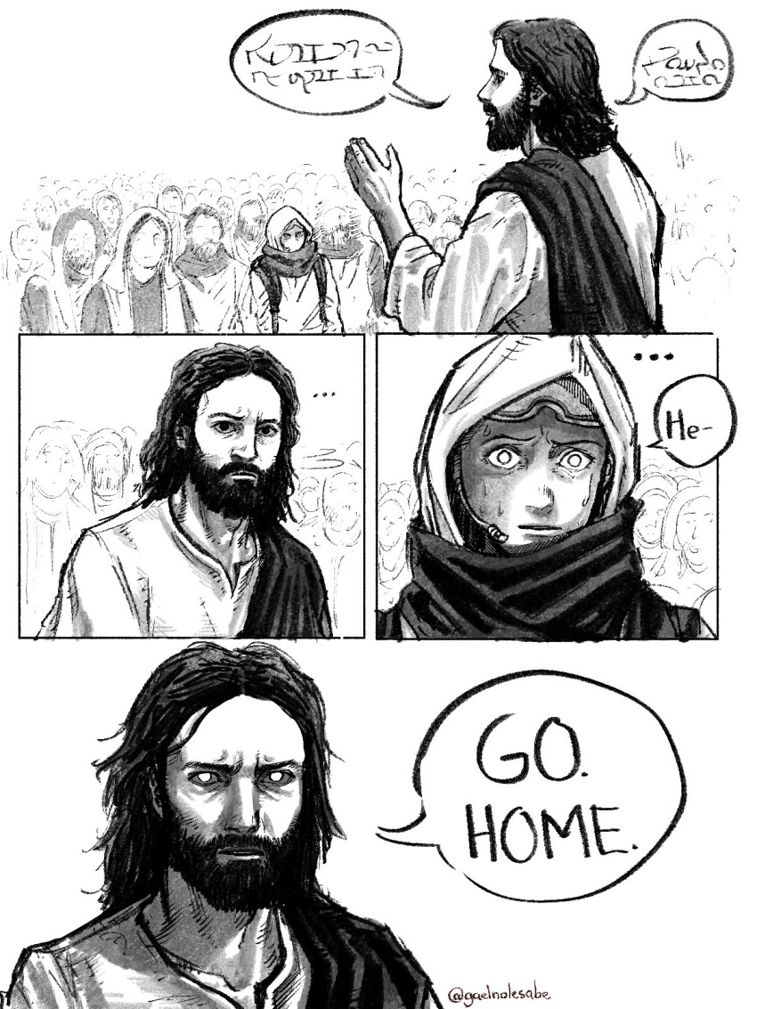 2boys, anachronism, beard, closed_mouth, commentary, english_commentary, english_text, facial_hair