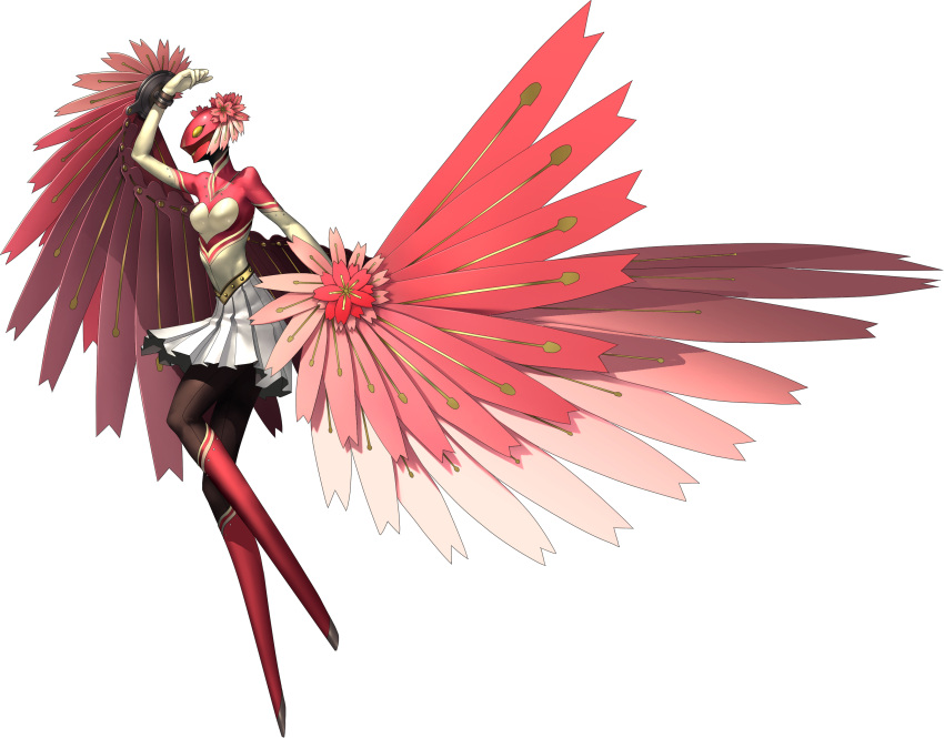 1girl, absurdres, breasts, flower, full_body, highres, konohana_sakuya_(persona), official_art, persona, persona_(summon), persona_4, pink_flower, red_flower, simple_background, soejima_shigenori, solo, third-party_source, transparent_background, yellow_eyes