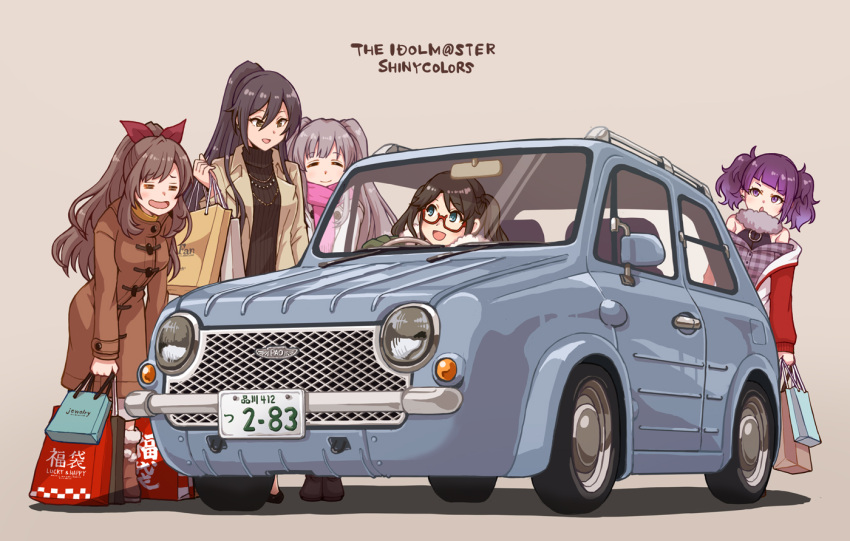 5girls, =_=, bag, black_boots, black_hair, black_shoes, black_sweater, blue_eyes