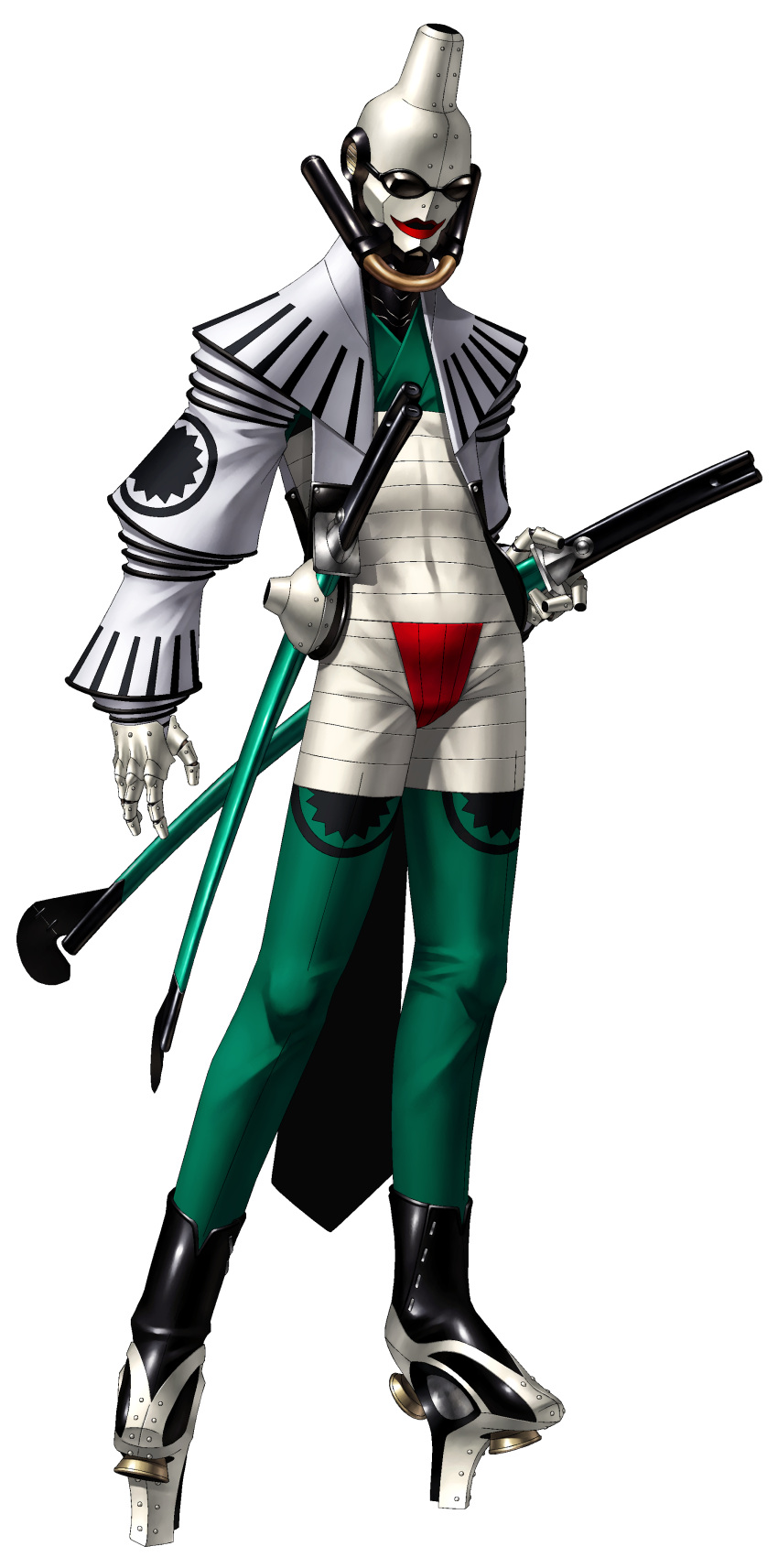1boy, absurdres, full_body, highres, kazuma_kaneko, odysseus_(persona_2), official_art, persona, persona_(summon), persona_2, persona_2_batsu, scabbard, sheath, simple_background, smile, snorkel, solo, standing, sunglasses, sword, third-party_source, transparent_background, weapon