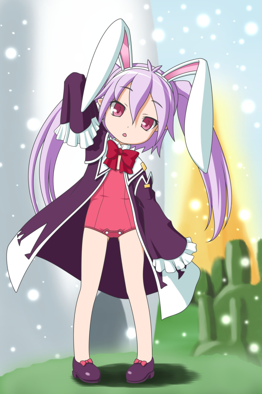 bow, bunny_ears, highres, ingrid_sorveig_sorgrims, lotte_no_omocha!, pink_eyes, purple_hair, sleeves_past_wrists