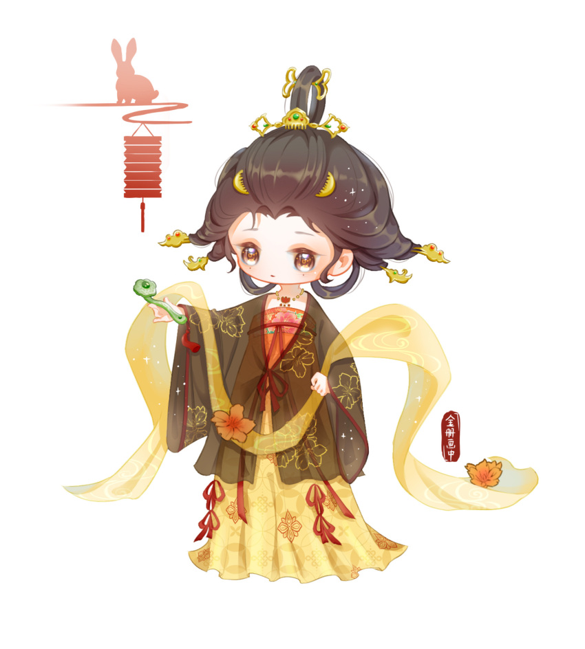 1girl, bead_necklace, beads, black_hair, black_robe, brown_eyes, character_name, cherry_blossoms