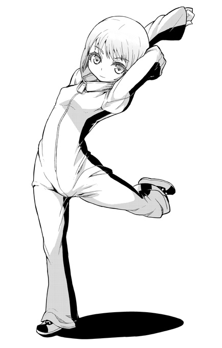 bruce_lee's_jumpsuit, bruce_lee's_jumpsuit, green_eyes, huang_baoling, jumpsuit, shoes, short_hair, sneakers