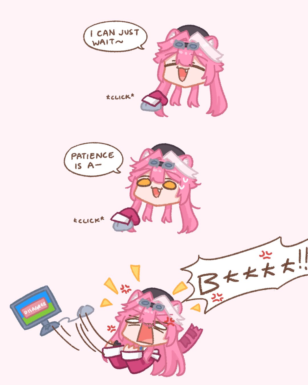 1girl, agreeee, anger_vein, animal_ears, beret, censored_profanity, computer_mouse, english_text