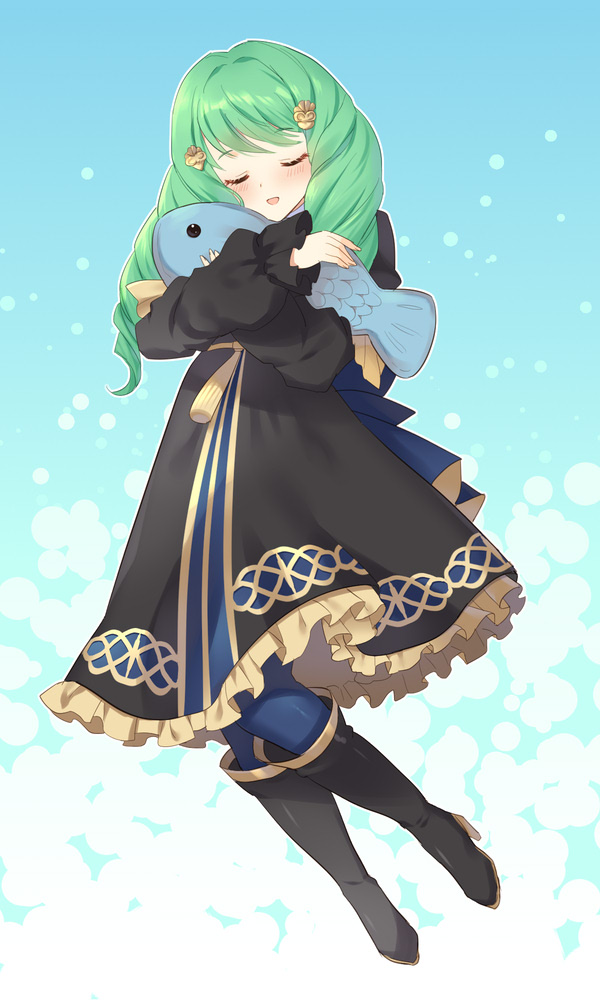 1girl, awayuki_ramika, commentary_request, dress, drill_hair, fire_emblem, fire_emblem:_three_houses, fish-shaped_pillow