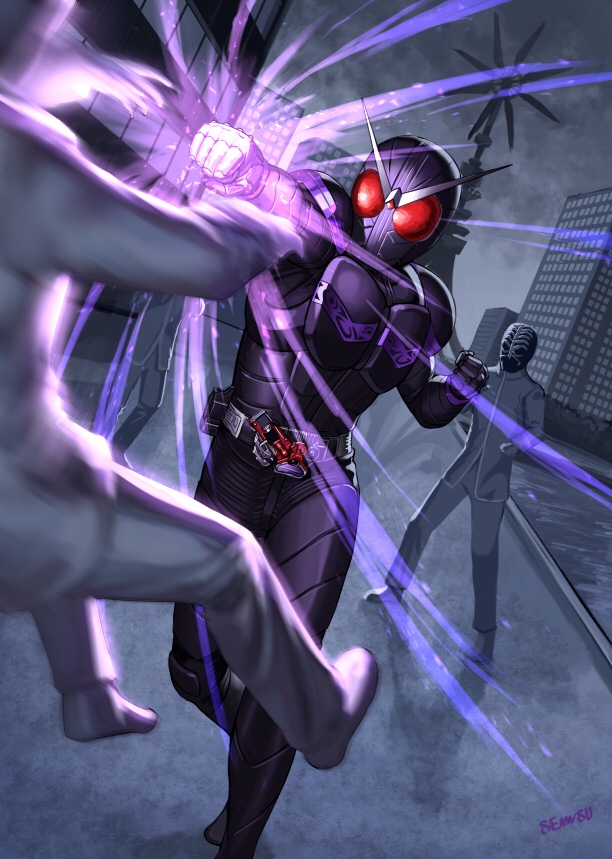 1boy, 3others, antennae, armor, battle, black_armor, black_bodysuit, black_mask