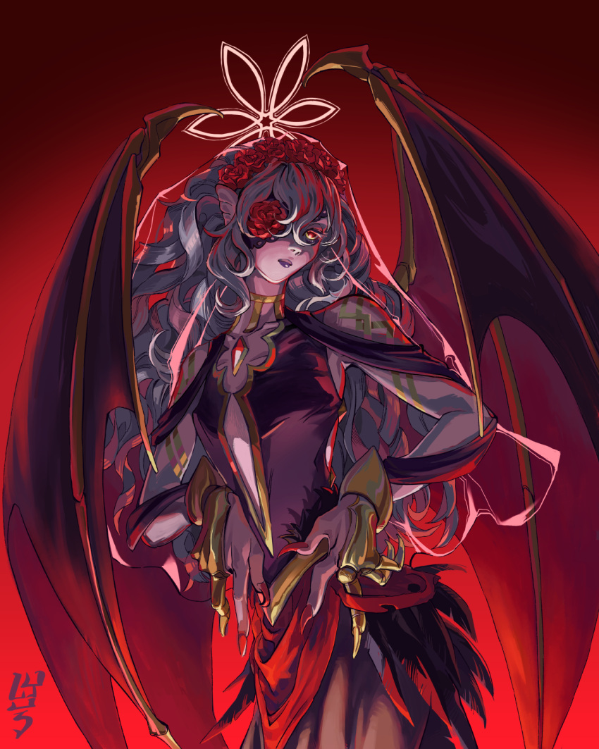 1girl, animal_ears, bat_ears, bat_girl, bat_wings, black_dress, black_eyeshadow, black_lips
