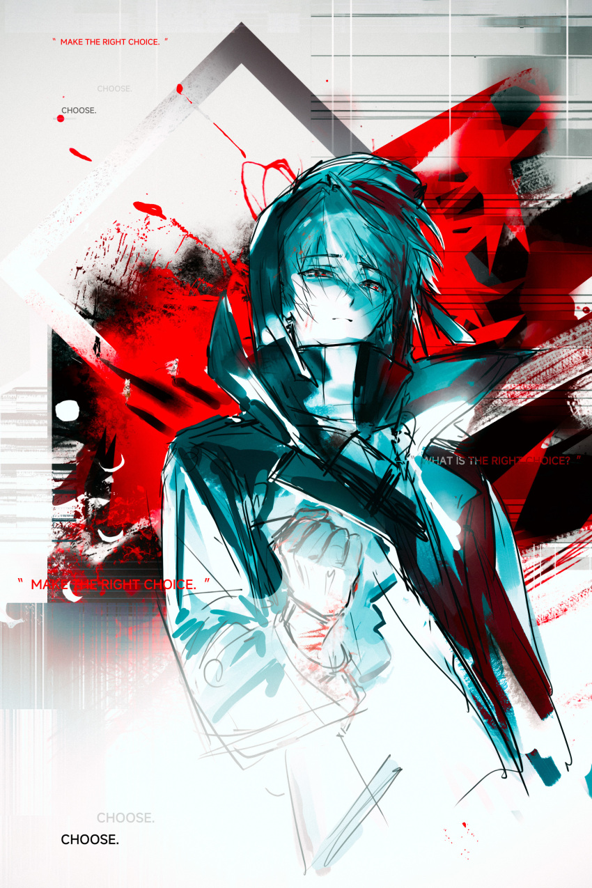 1boy, absurdres, arknights, buttons, clenched_hand, closed_mouth, color_contrast, commentary