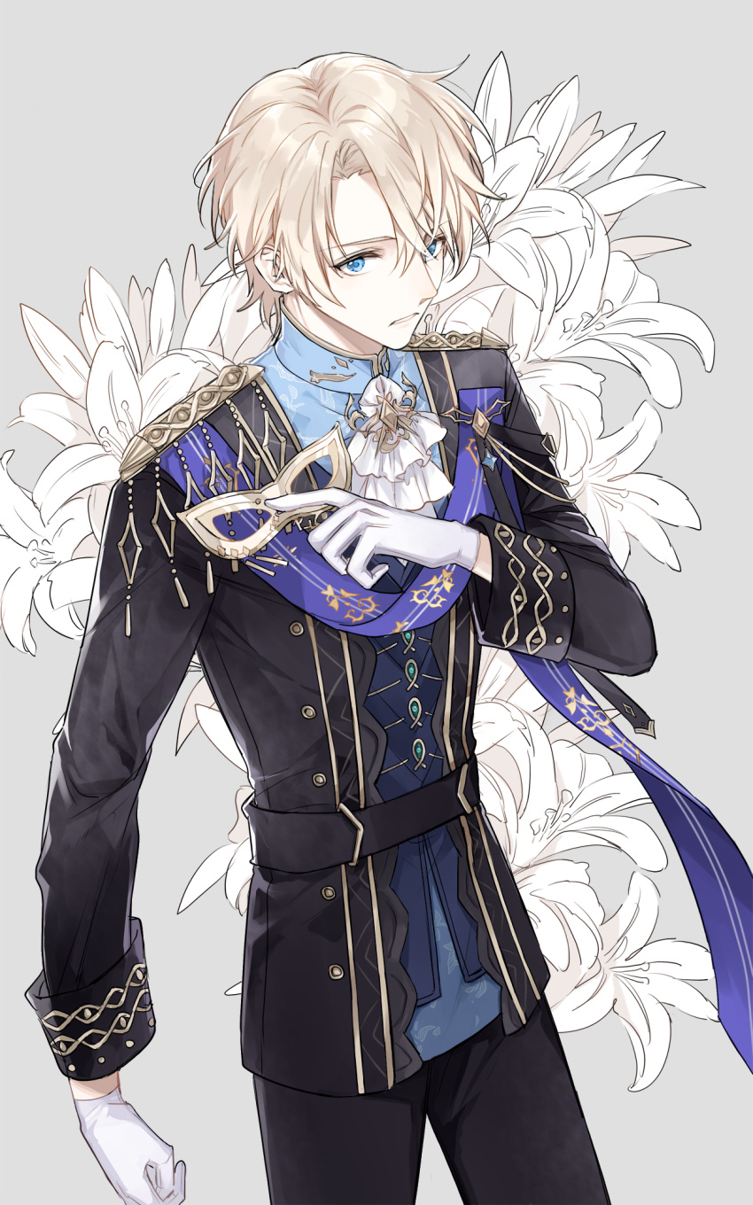 1boy, agavcccxieak, albert_nomad, aristocratic_clothes, ascot, belt, black_belt, black_jacket