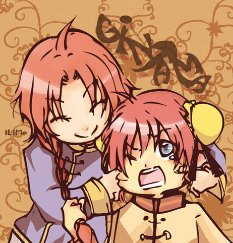 brother_and_sister, cheek_pinching, chinese_clothes, gintama, hands, kagura_(gintama), kamui, kamui_(gintama)