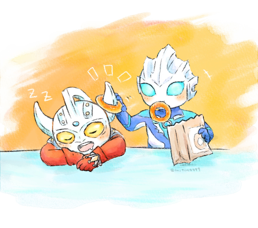 +++, 2boys, alien, armor, bag, blue_eyes, blue_gem, blue_skin