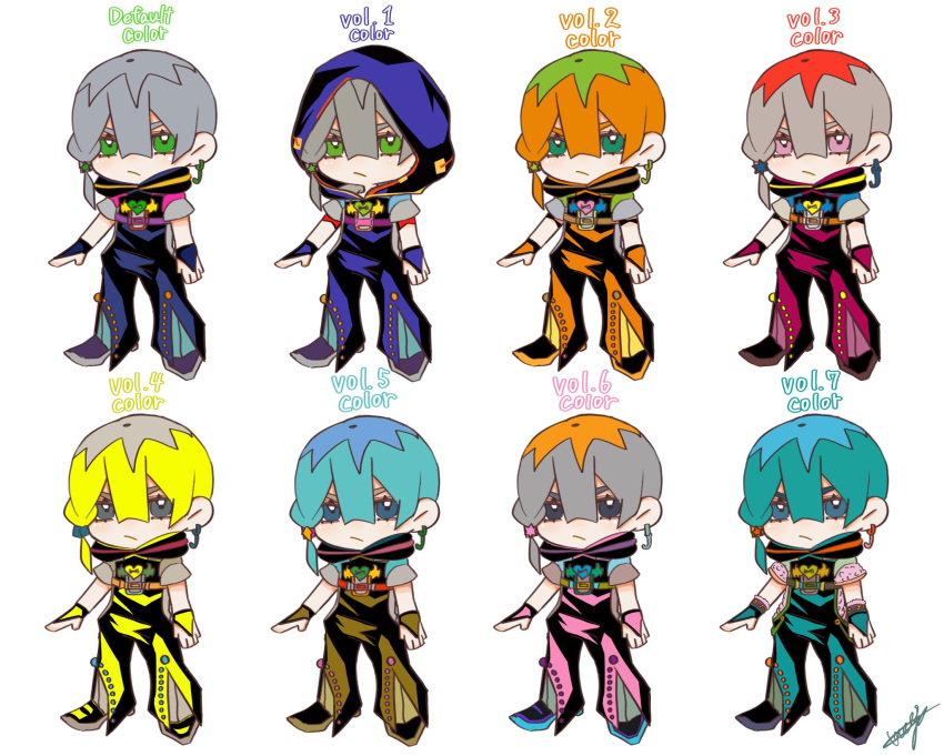 1boy, aqua_bridal_gauntlets, aqua_hair, aqua_overalls, bell-bottoms, belt, blonde_hair, blue_bridal_gauntlets