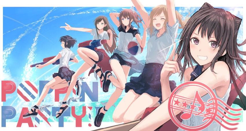5girls, :d, ^_^, absurdres, arms_up, ball, bang_dream!, bang_dream!_girls_band_party!