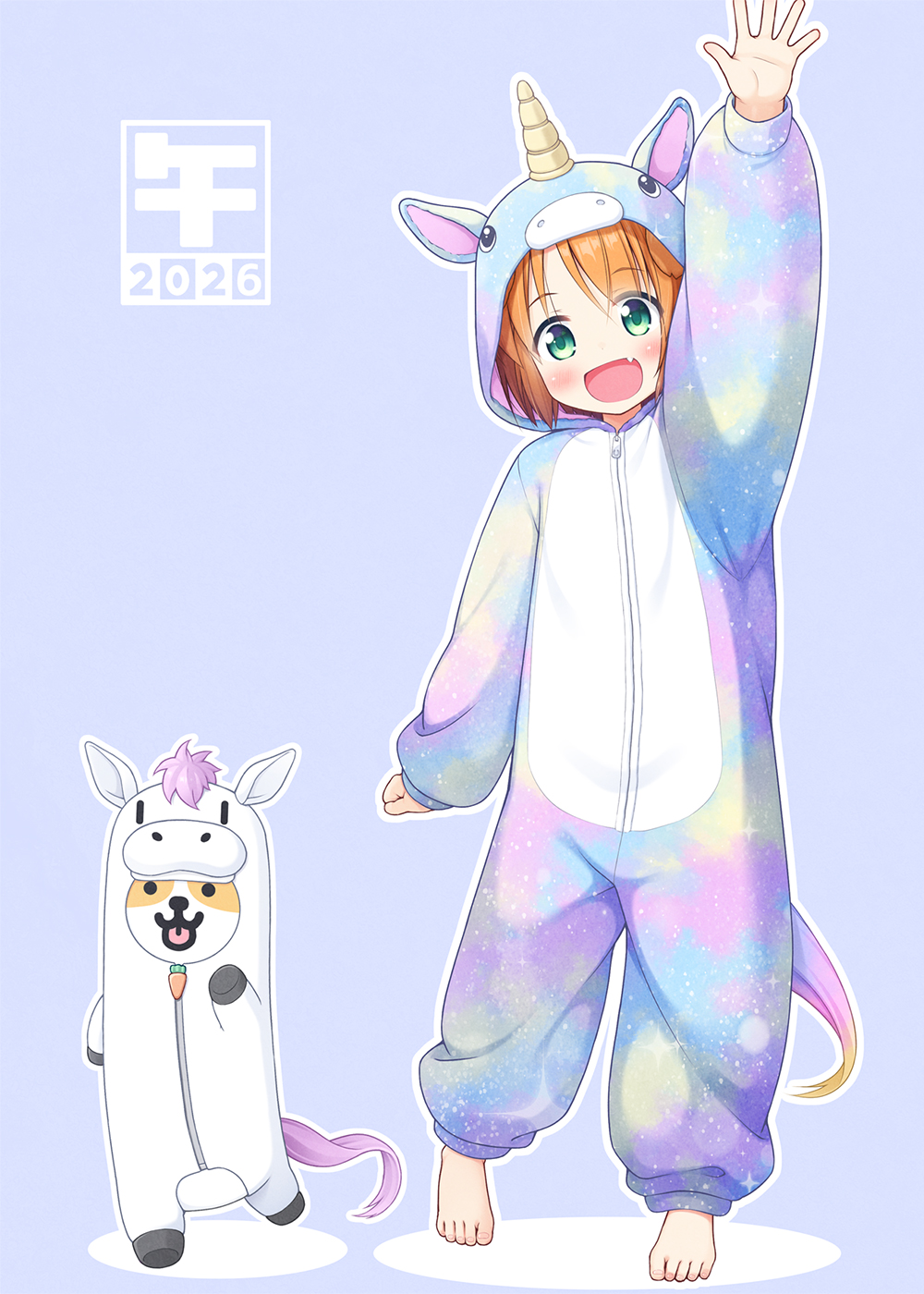._., 1girl, 2026, :d, animal, animal_costume, animal_ears, barefoot