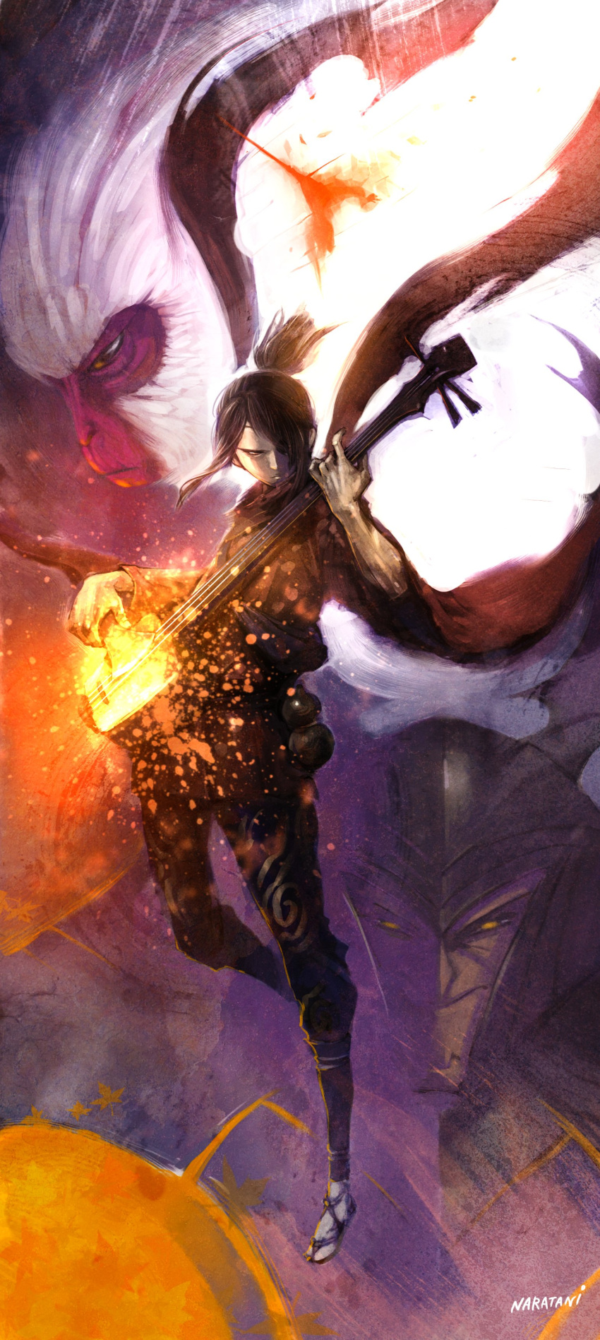 2boys, absurdres, armor, artist_name, bachi, beetle_(kubo_and_the_two_strings), black_armor, black_pants