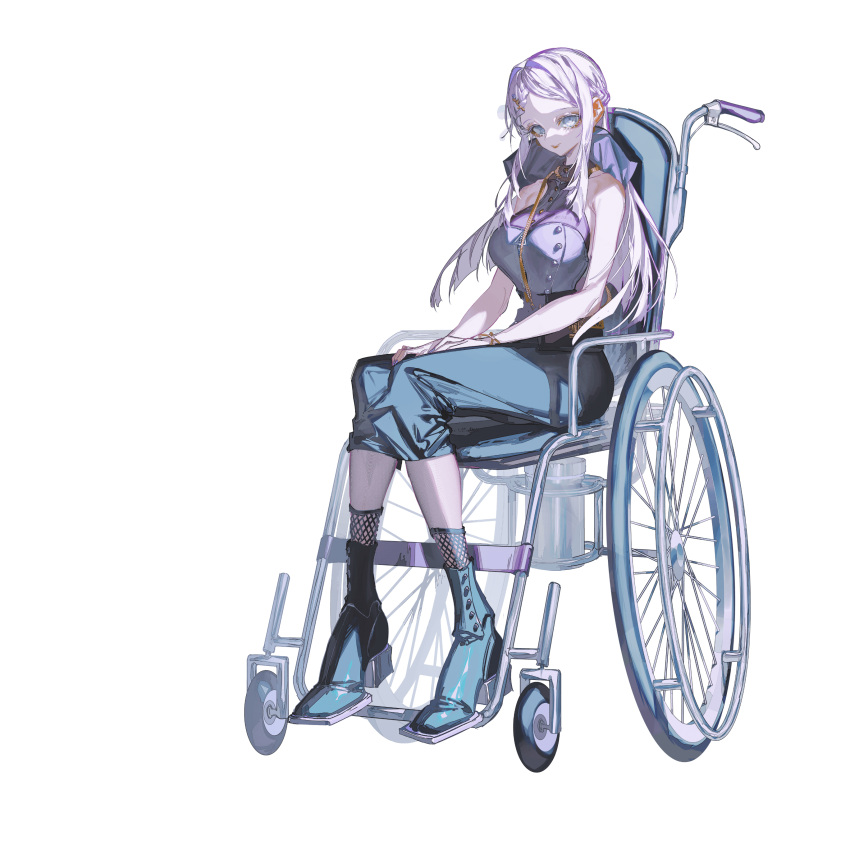 1girl, absurdres, ami_shido_(crymachina), bare_shoulders, boots, breasts, crymachina, full_body