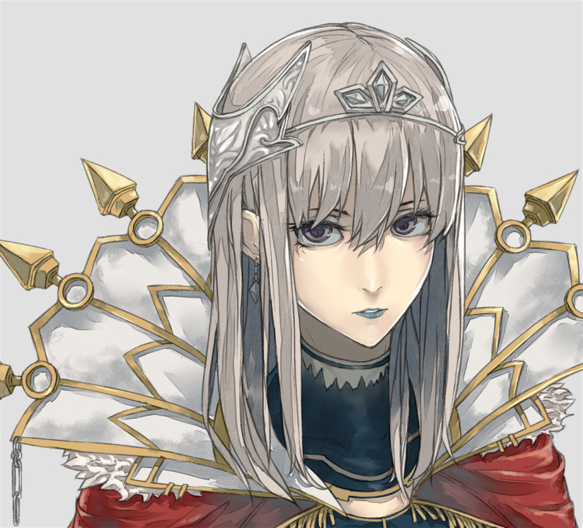 1girl, blue_lips, capelet, chain, earrings, evil_queen_(grimms_notes), evil_queen_(original)_(grimms_notes), fur-trimmed_capelet