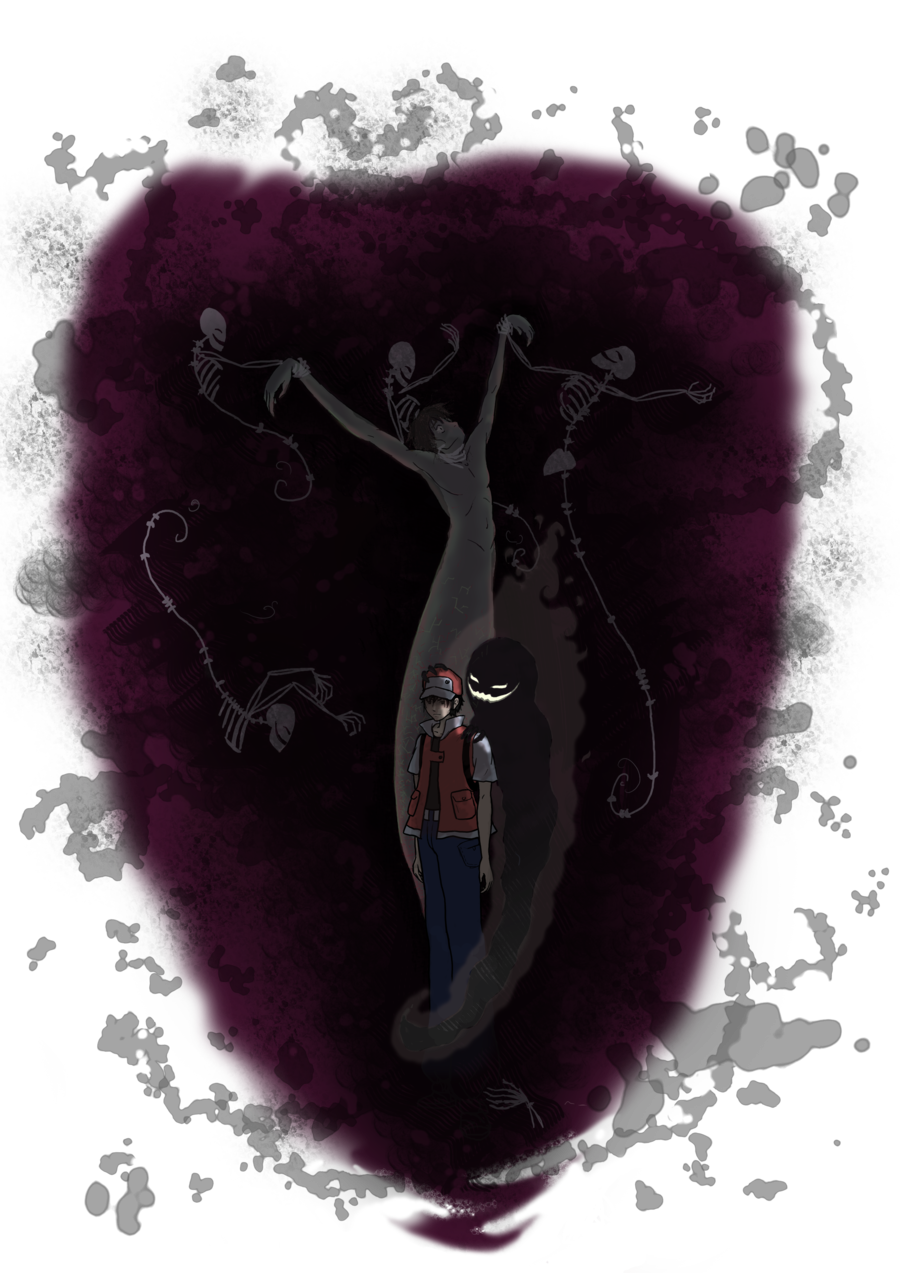 baseball_cap, black_hair, cap, creepy, dark, evil_grin, evil_smile, ghost