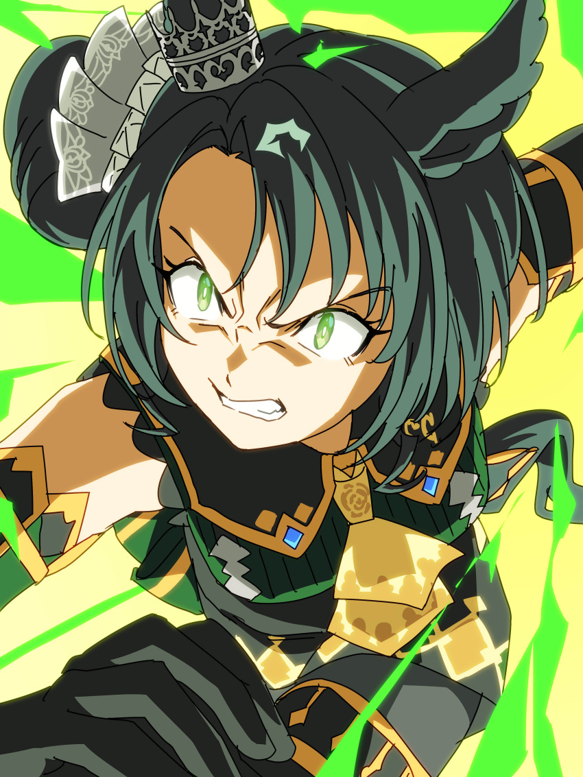 1girl, absurdres, animal_ears, ascot, baasaku_(balasaku24), black_gloves, black_hair, black_pantyhose