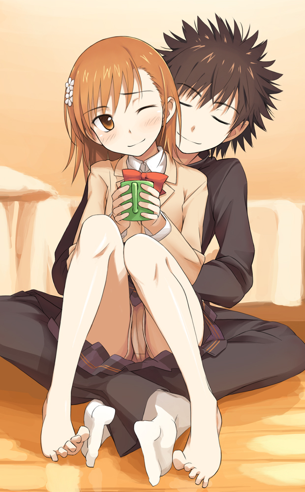 1girl, barefoot, black_hair, blazer, blush, brown_eyes, brown_hair, chihaya_72