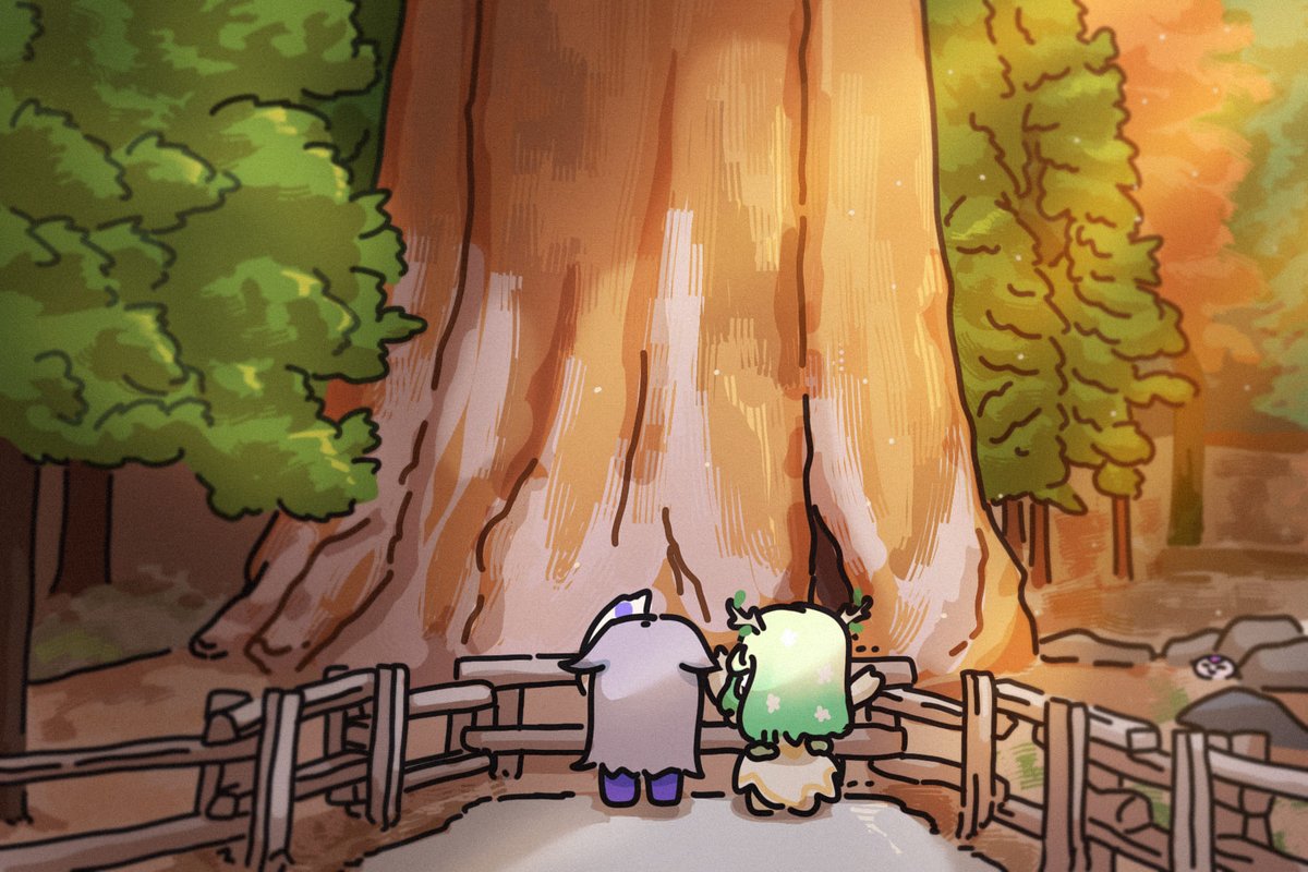 1other, 2girls, antlers, bing_huyue, california, ceres_fauna, ceres_fauna_(1st_costume), chibi