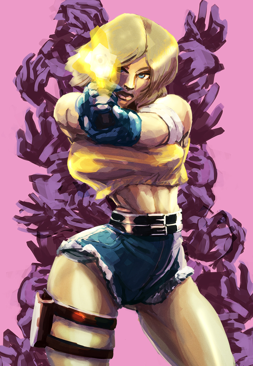 1girl, 2020, bandages, blonde_hair, blue_eyes, gloves, gun, highres