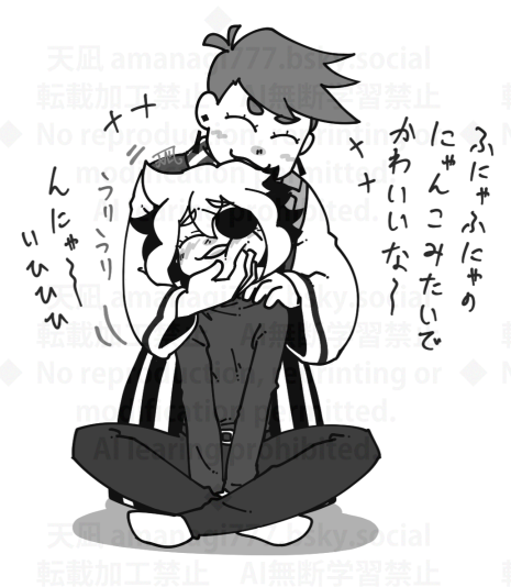 2boys, covered_face, earrings, eyepatch, greyscale, holding_another's_arm, in_stars_and_time, isabeau_(in_stars_and_time)