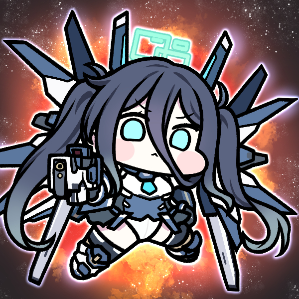 1girl, aris_(armed)_(blue_archive), aris_(blue_archive), black_hair, blue_archive, blue_eyes, blush_stickers, chibi