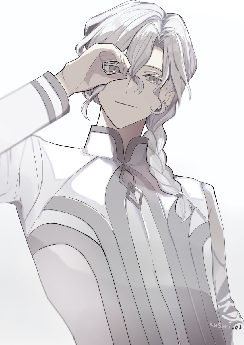 1boy, braid, braided_ponytail, fate/grand_order, fate_(series), grey_eyes, hair_between_eyes, hair_over_shoulder