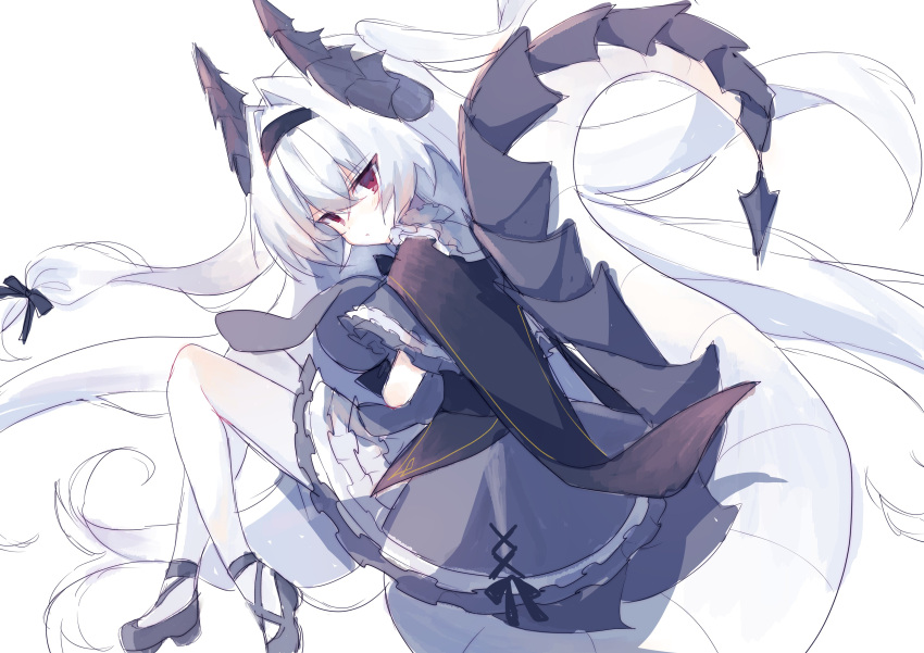 1girl, absurdres, character_request, copyright_request, dragon_girl, dragon_horns, dragon_tail, hair_between_eyes