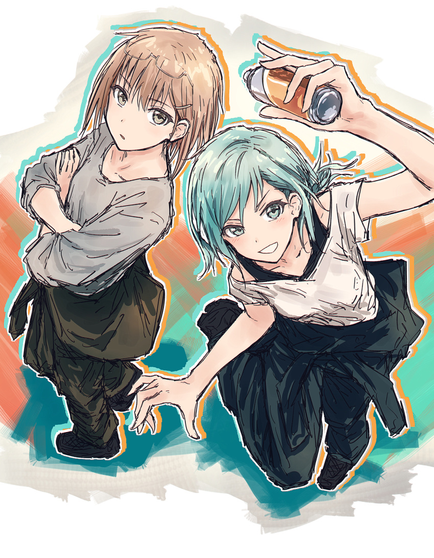 2girls, absurdres, aqua_eyes, aqua_hair, bang_dream!, bang_dream!_girls_band_party!, bare_shoulders, black_jacket